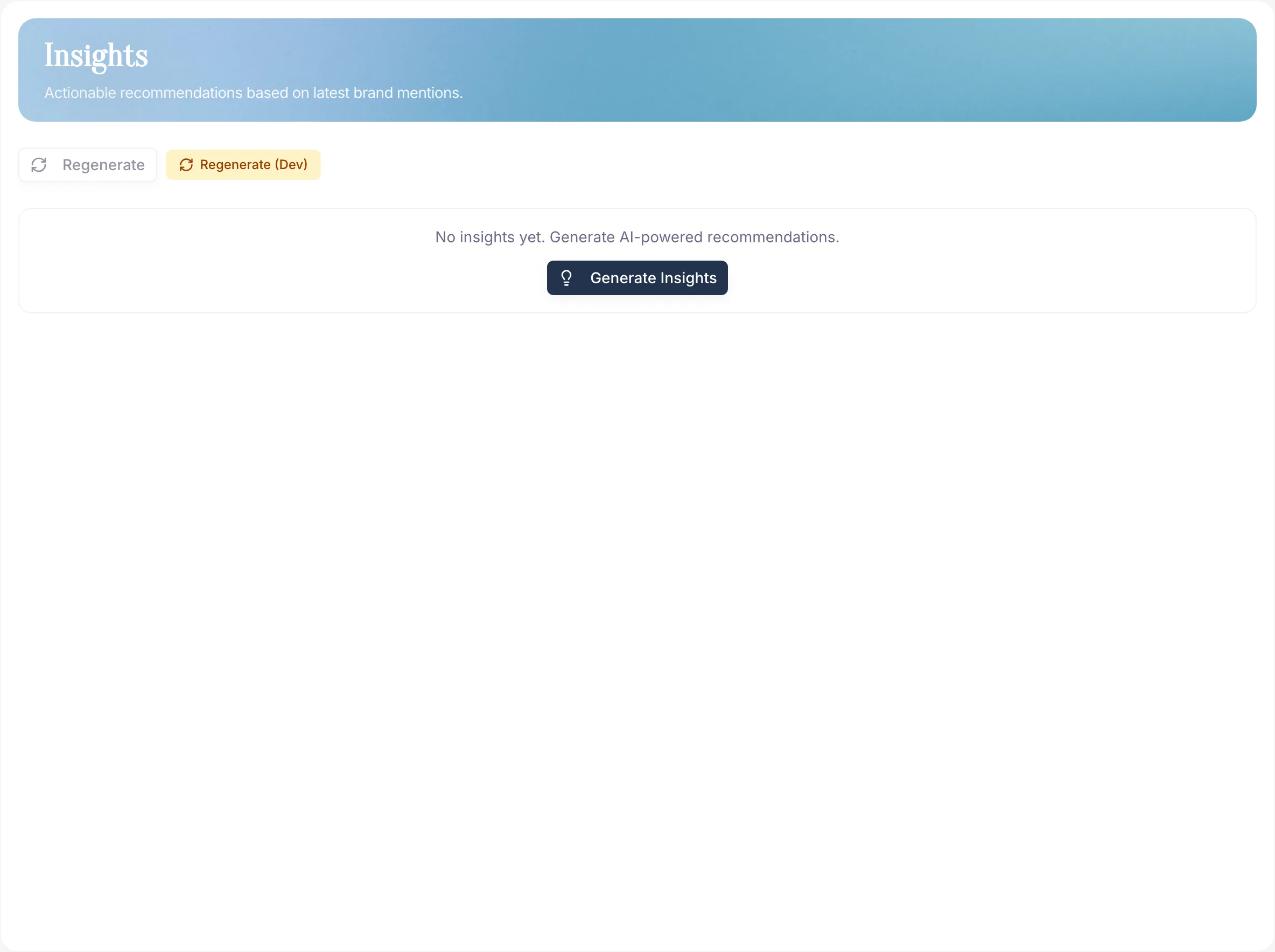 PromptScout insights dashboard with recommendations and opportunity signals