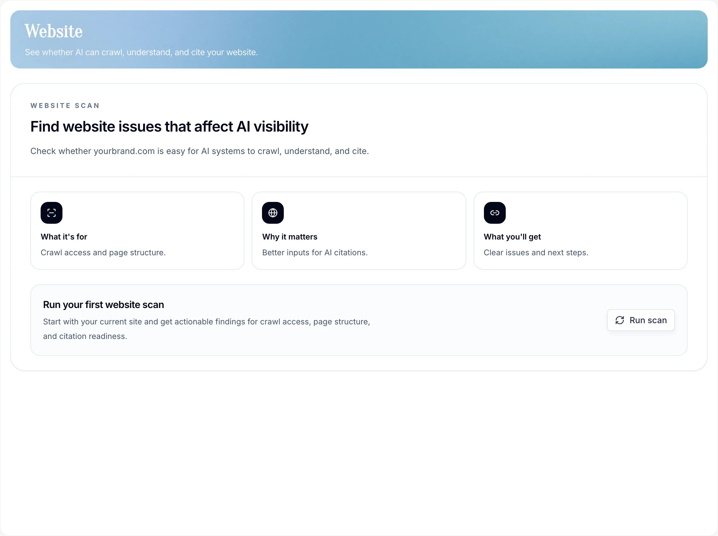 PromptScout website audit preview showing AI readiness checks